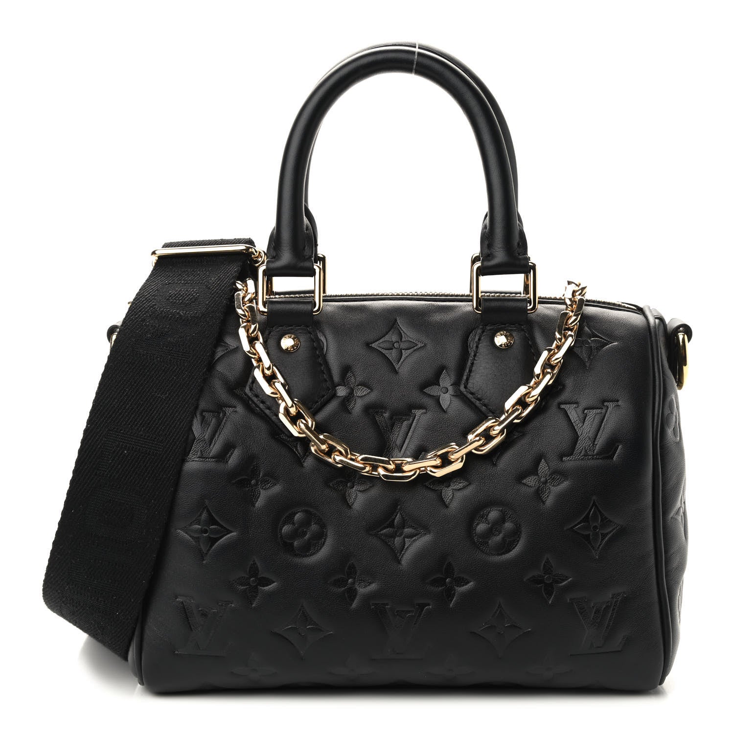 Louis Vuitton Lambskin Embossed Monogram Speedy 22 Bandouliere Black 1 of 8