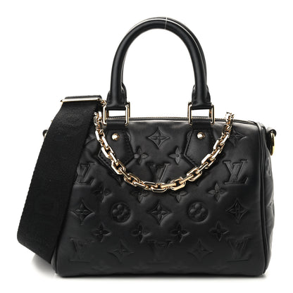 Louis Vuitton Lambskin Embossed Monogram Speedy 22 Bandouliere Black 1 of 8