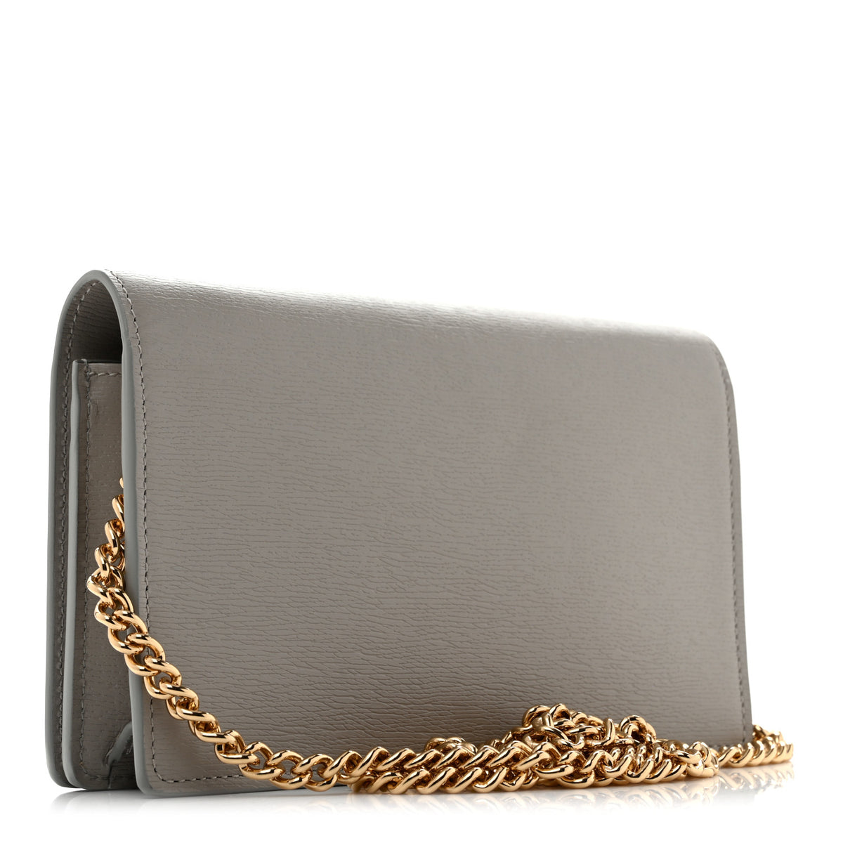 Textured Calfskin Script Logo Wallet On Chain Grey