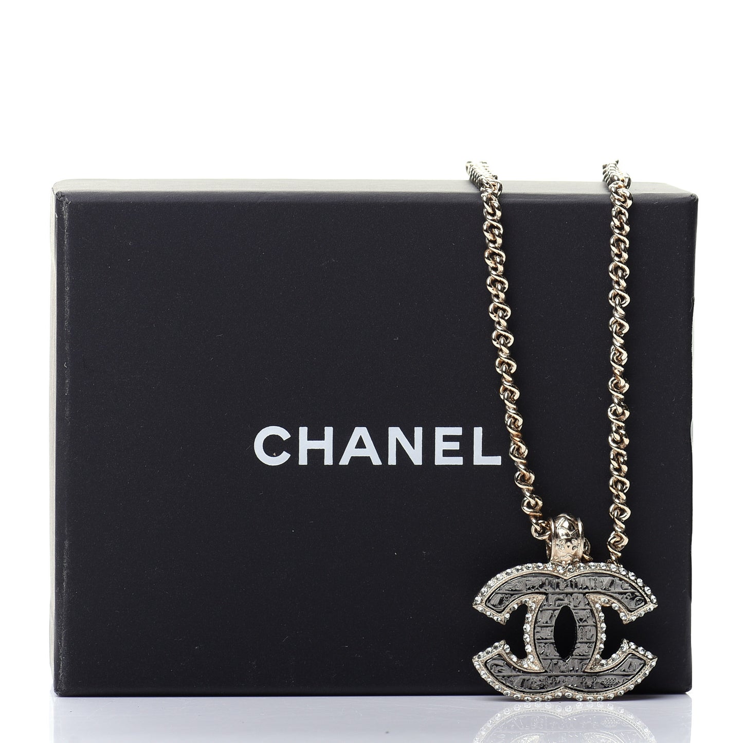 Metal Crystal Scarab CC Necklace Gold Silver