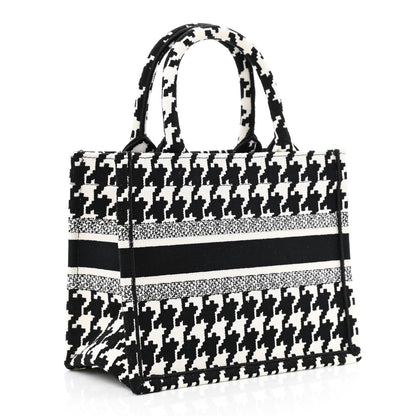Christian Dior Canvas Houndstooth Embroidered Small Book Tote Black White 6 of 11