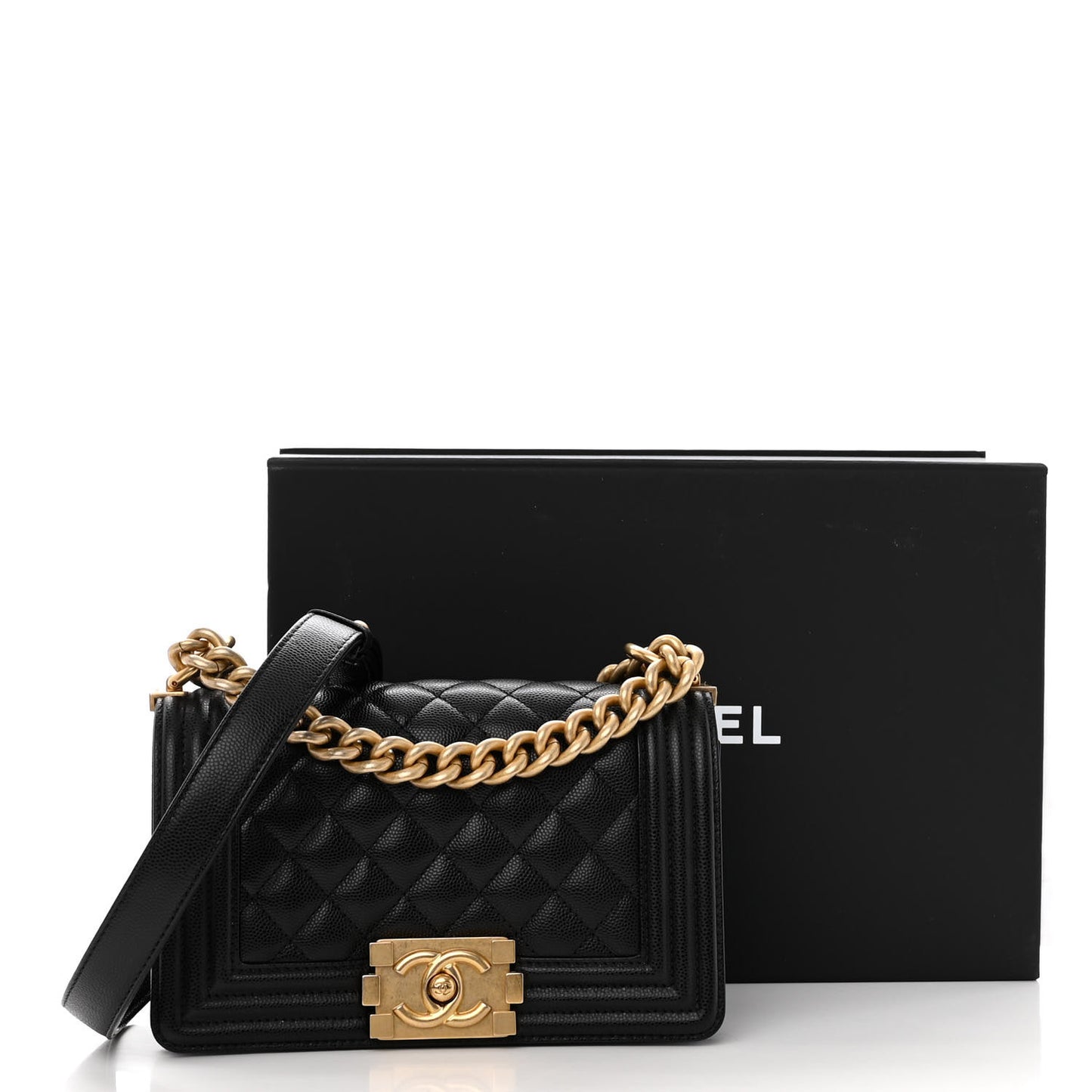 Caviar Quilted Small Boy Flap Black