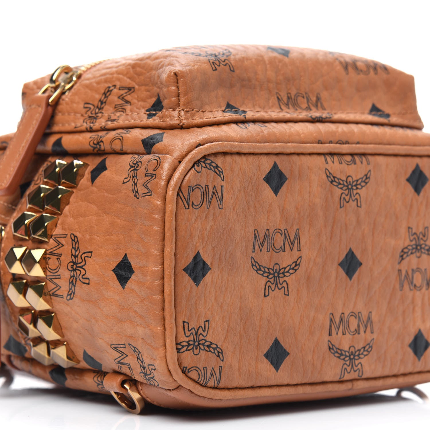 MCM Visetos Side Stud X-Mini Stark Bebe Boo Backpack Cognac 8 of 10