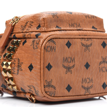 MCM Visetos Side Stud X-Mini Stark Bebe Boo Backpack Cognac 8 of 10