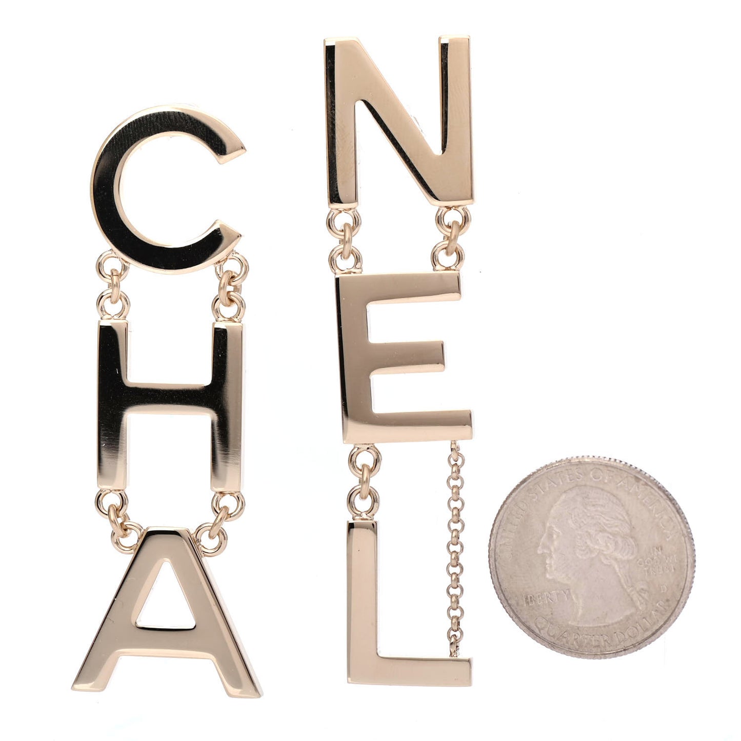 Metal Cha-Nel Logo Drop Earrings Gold