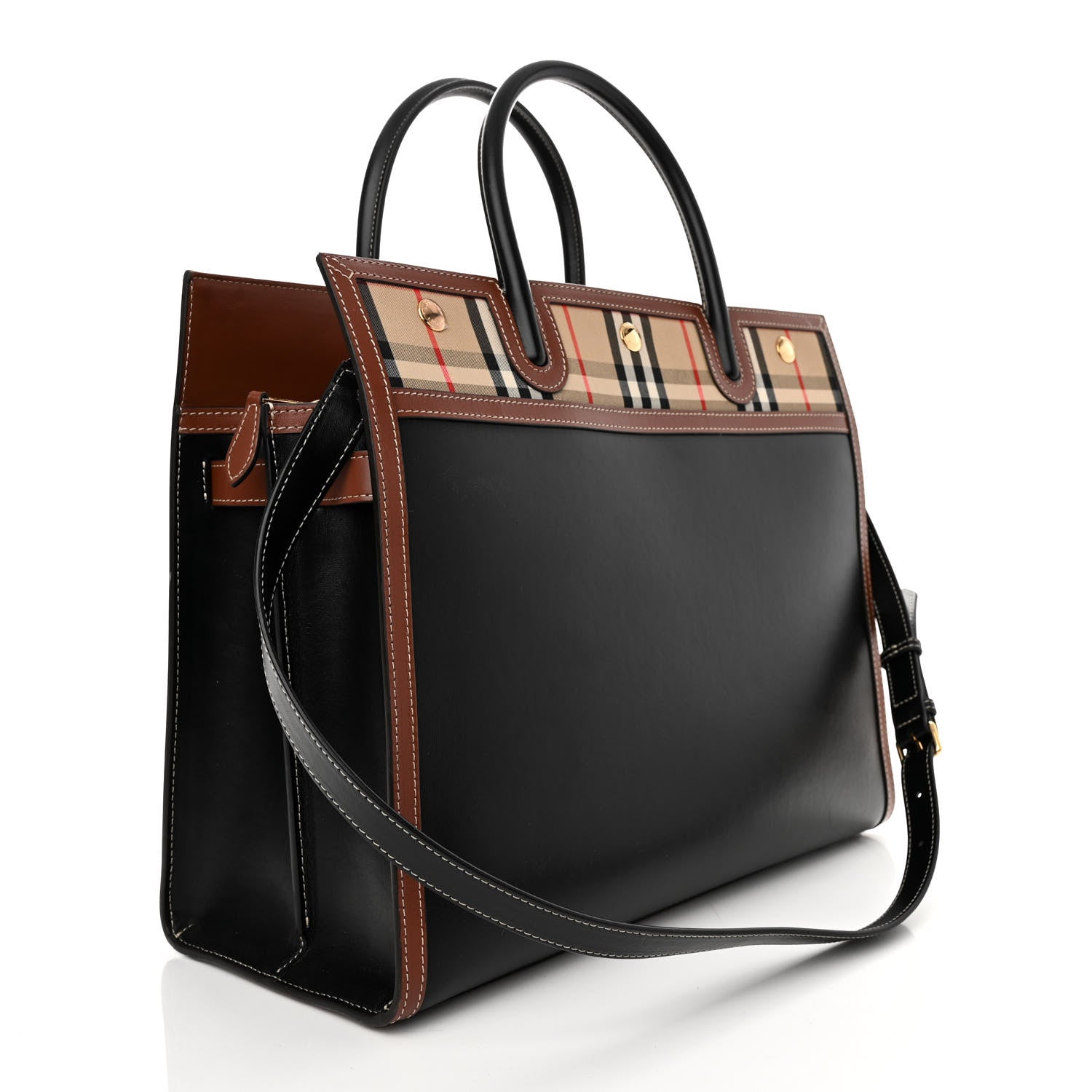 Burberry Calfskin Vintage Check Medium Two Handle Title Bag Black 3 of 10