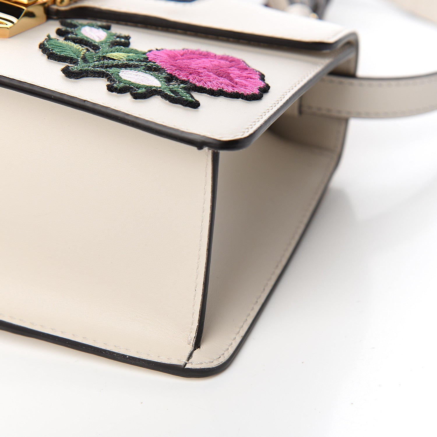 Gucci Calfskin Embroidered Mini Sylvie Top Handle Bag White 9 of 11