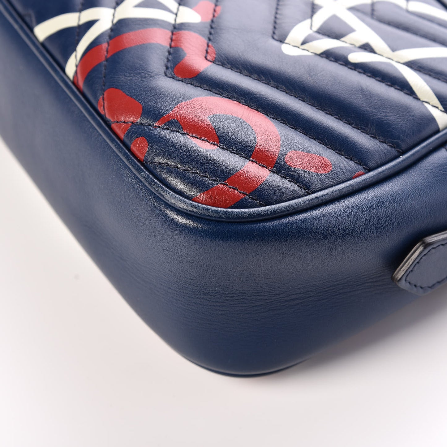 Calfskin Matelasse GucciGhost Small GG Marmont Chain Shoulder Bag Blue Agata Hibiscus Red