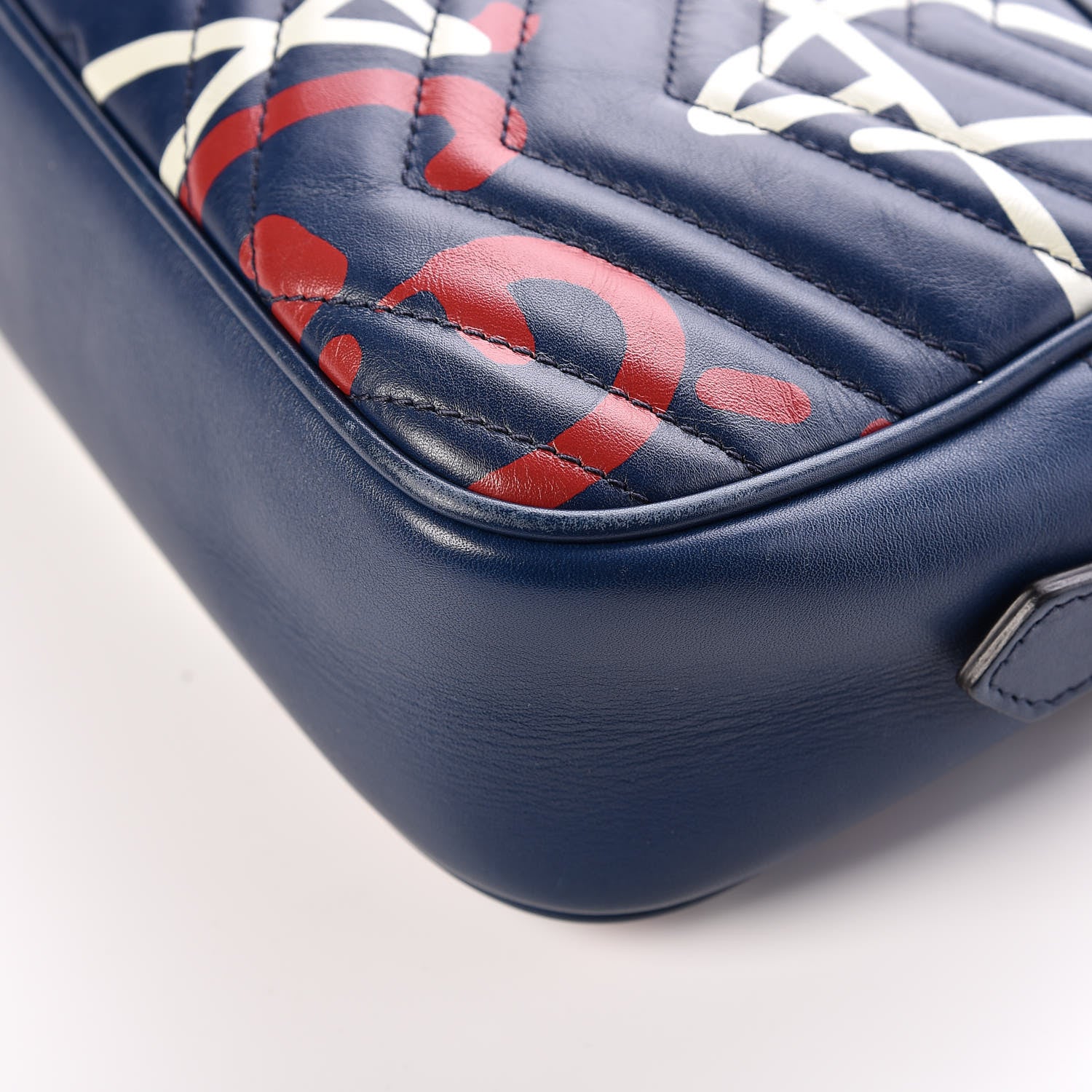 Gucci Calfskin Matelasse GucciGhost Small GG Marmont Chain Shoulder Bag Blue Agata Hibiscus Red 11 of 16