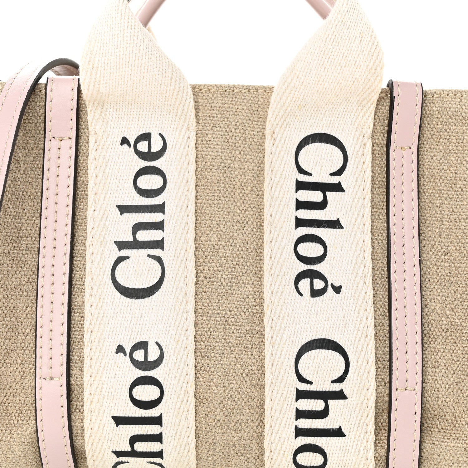 Chloe Linen Calfskin Mini Woody Ribbon Tote Cement Pink 8 of 10