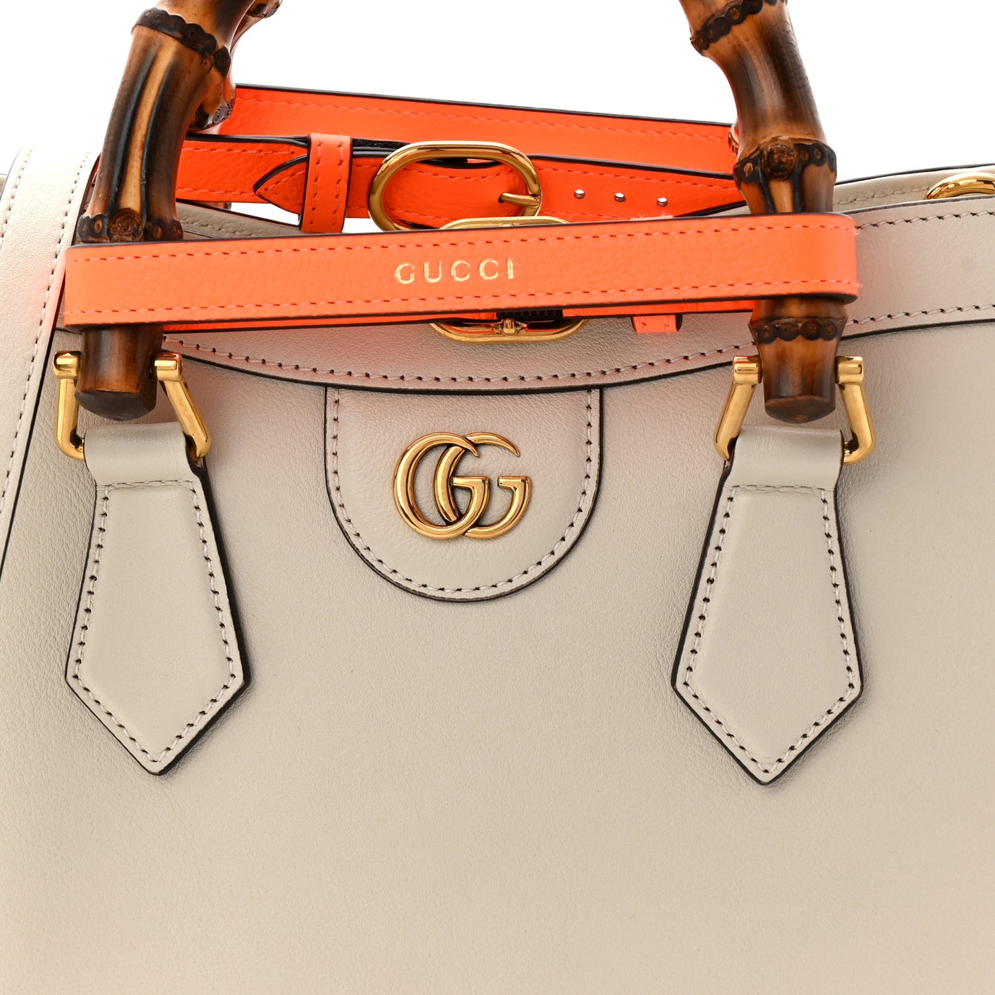 Wonka Grain Calfskin Small Diana Tote Bag Mystic White Orange Fluo
