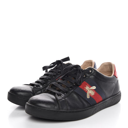 Gucci Calfskin Ayers Web Bee Embroidered Ace Sneakers 38 Black 3 of 19