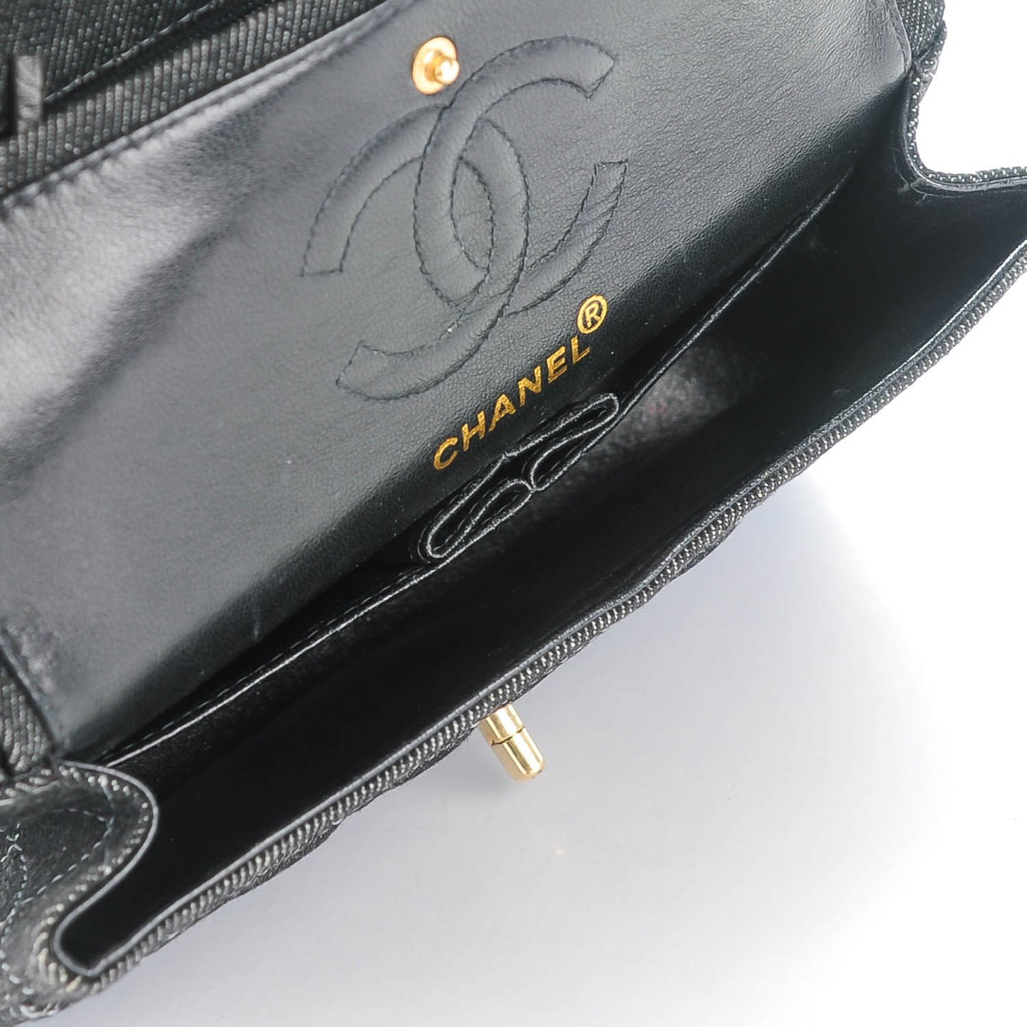 Denim Quilted Small Double Flap Black