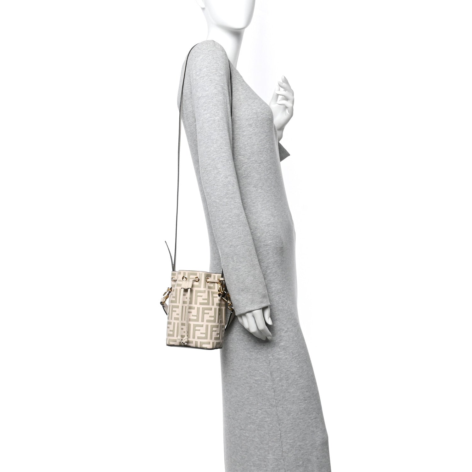 Fendi Vitello Liberty F is Fendi Bi-Color FF 1974 Embossed Mini Mon Tresor Bucket Bag Camelia Mandorlo 2 of 13