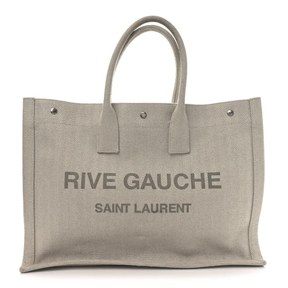 Saint Laurent Cotton Linen Rive Gauche Tote Light Shell 1 of 12