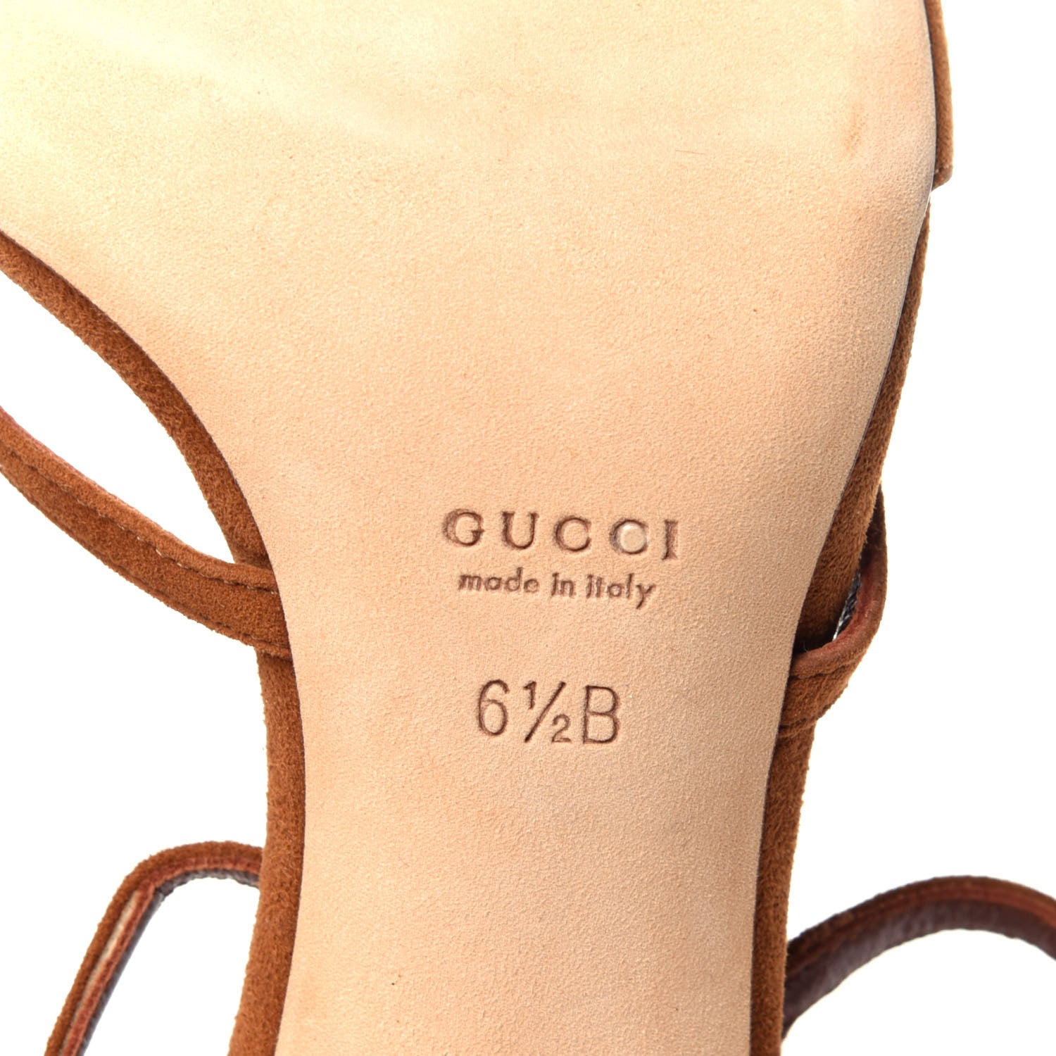 Gucci Kid Scamosciato Ankle Wrap Mid Heel Sandals 6.5 Cuoio 8 of 10