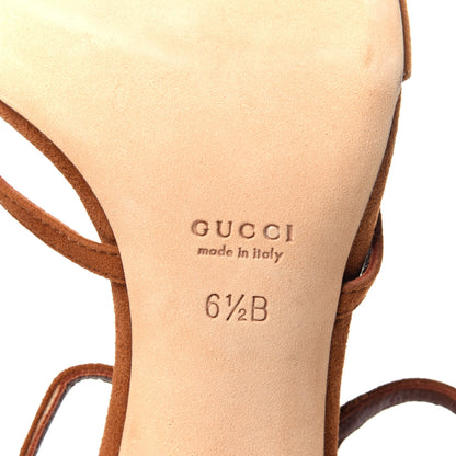 Gucci Kid Scamosciato Ankle Wrap Mid Heel Sandals 6.5 Cuoio 8 of 10