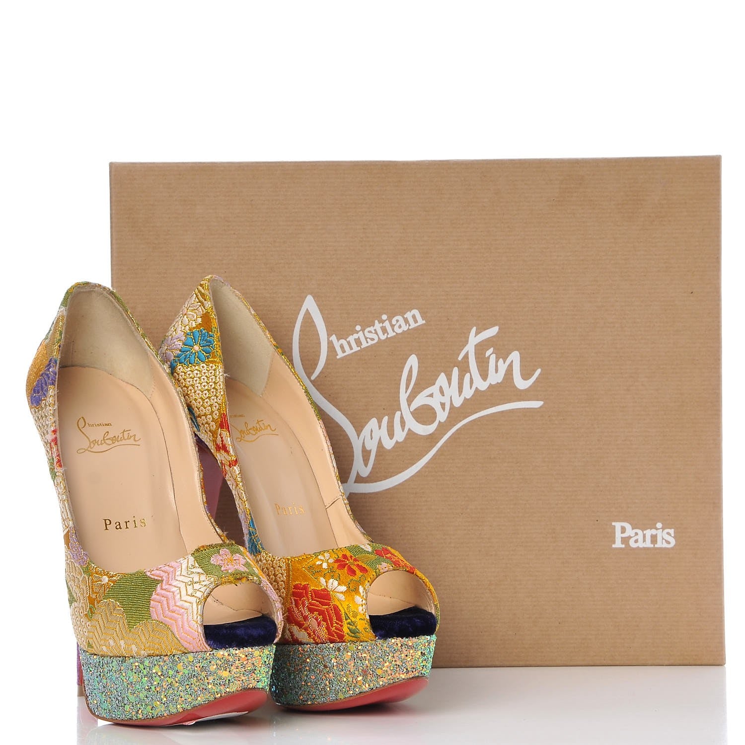 Christian Louboutin Tissu Glitter Dragon Lady Peep 150 Pumps 37.5 Pollen 12 of 12