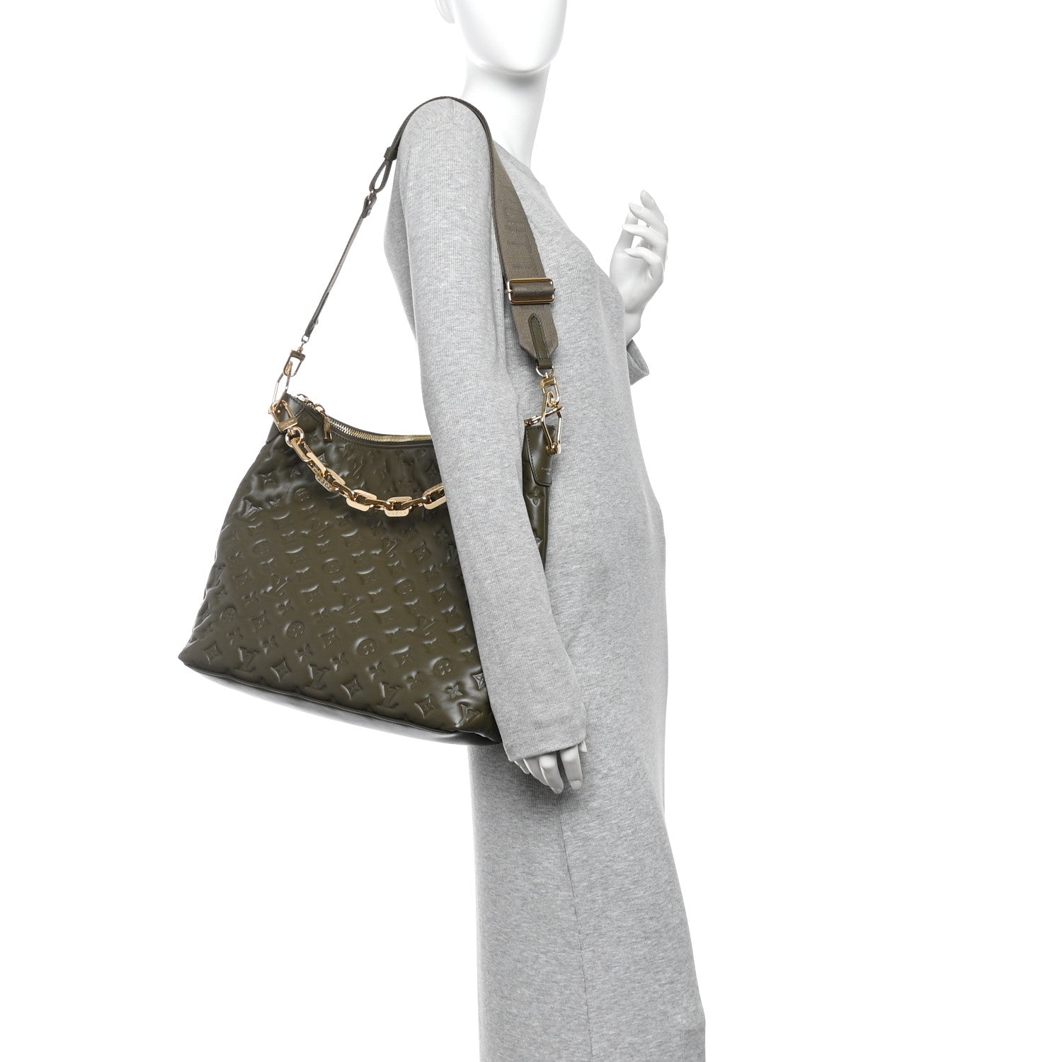 Louis Vuitton Calfskin Embossed Monogram Coussin Hobo Dark Kaki 2 of 9