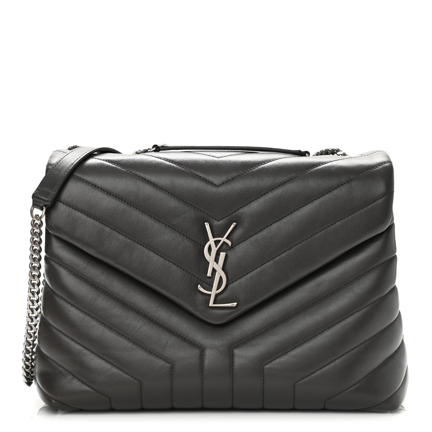 Saint Laurent Calfskin Y Quilted Monogram Medium Loulou Chain Satchel Asphalt 1 of 10