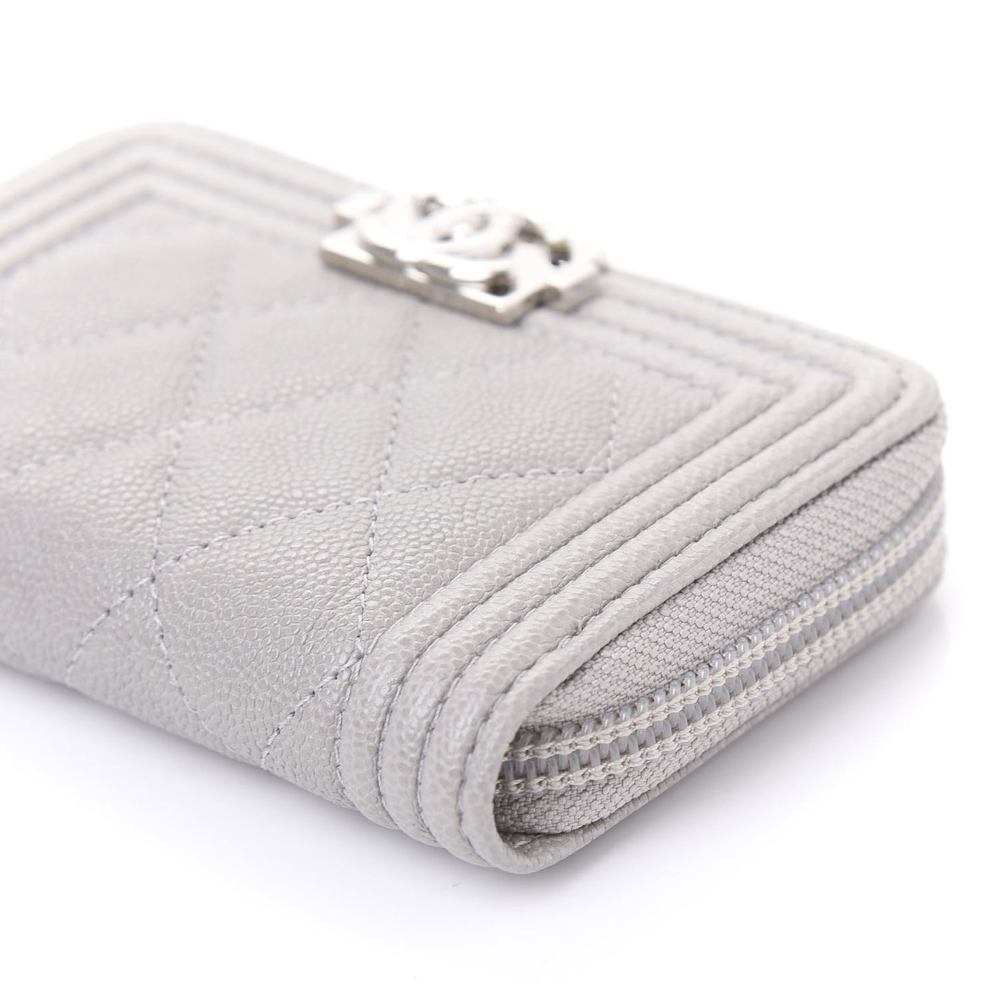 Caviar Quilted Boy Zip Around Coin Purse Wallet Grey