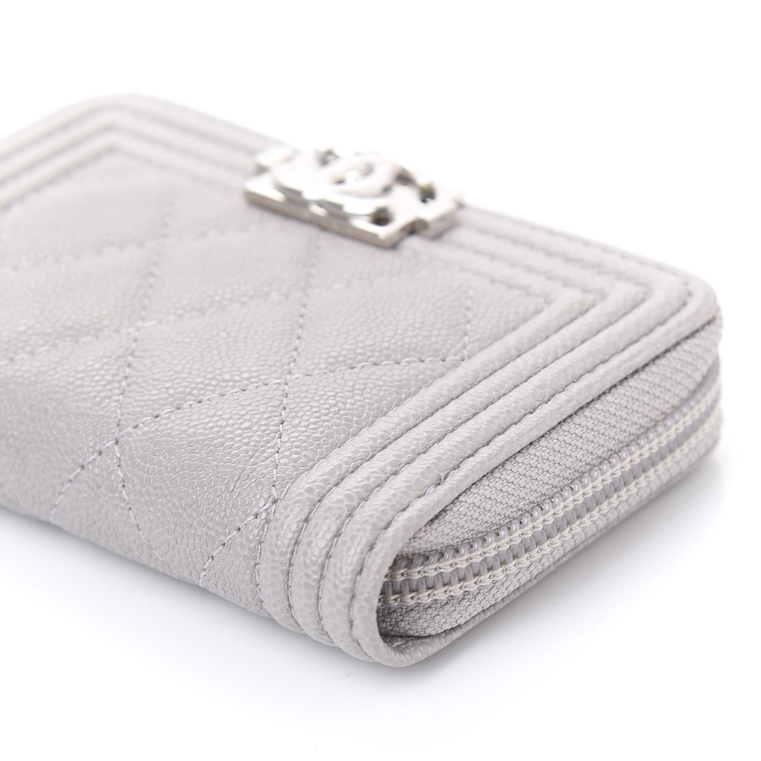 Chanel Caviar Quilted Boy Zip Around Coin Purse Wallet Grey 7 of 11