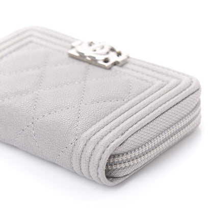 Chanel Caviar Quilted Boy Zip Around Coin Purse Wallet Grey 7 of 11