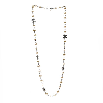 Chanel Graduated Pearl Crystal CC Long Necklace Silver 3 of 6