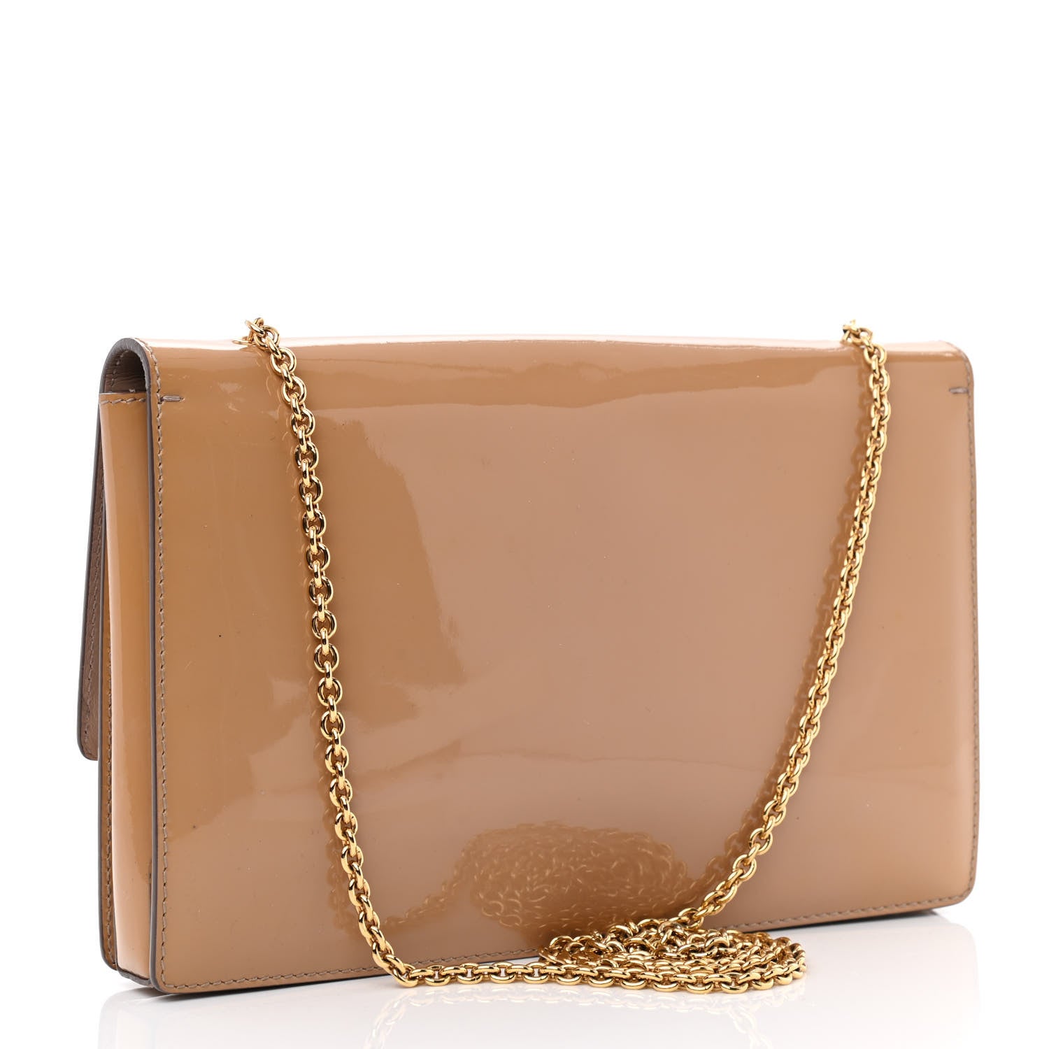 Salvatore Ferragamo Patent Calfskin Vara Bow Chain Flap Crossbody Beige 3 of 11
