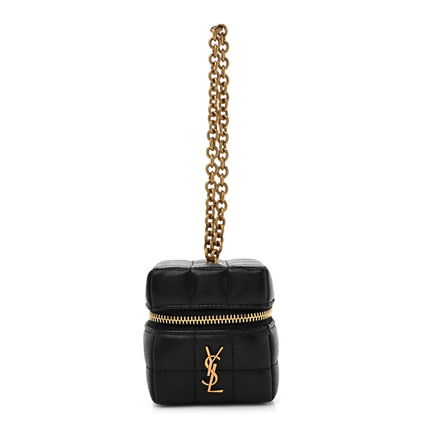 Saint Laurent Lambskin Cassandre Matelasse Carre Mini Cube On Chain Black 1 of 9