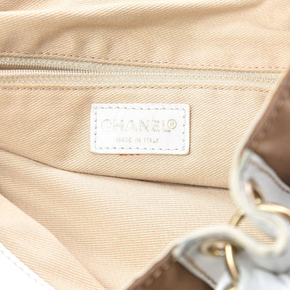 Chanel Canvas Calfskin CC Tote Brown White 6 of 17