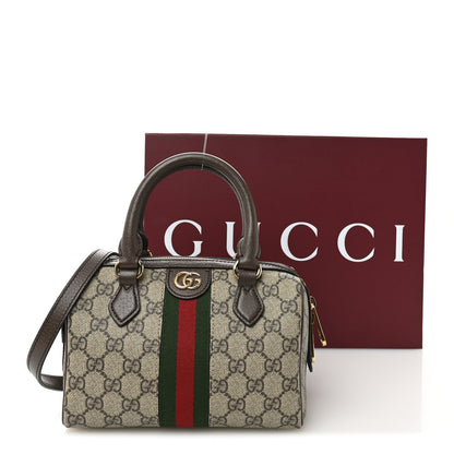 Gucci GG Supreme Monogram Textured Dollar Calfskin Web Mini Ophidia Top Handle Bag Beige Ebony New Acero 11 of 11