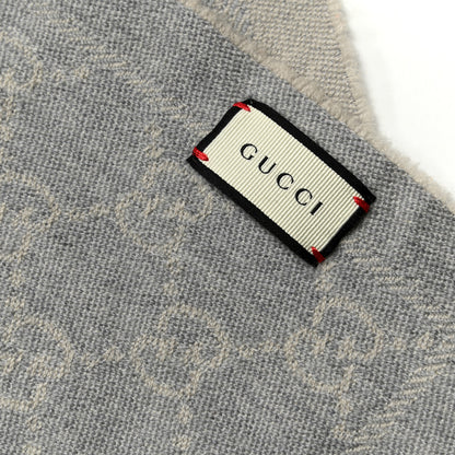 Gucci Wool Jacquard GG Monogram Sten Fringe Scarf Zinc Light Grey 3 of 5