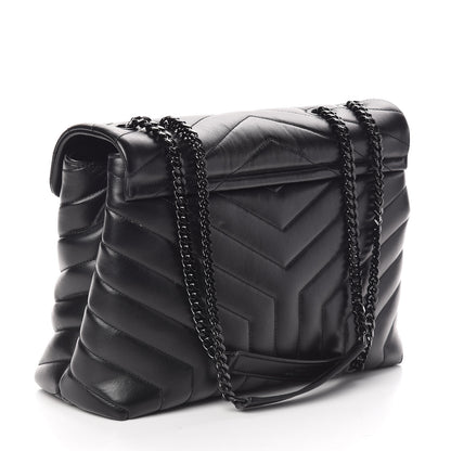 Saint Laurent Calfskin Y Quilted Monogram Medium Loulou Chain Satchel Black 3 of 9