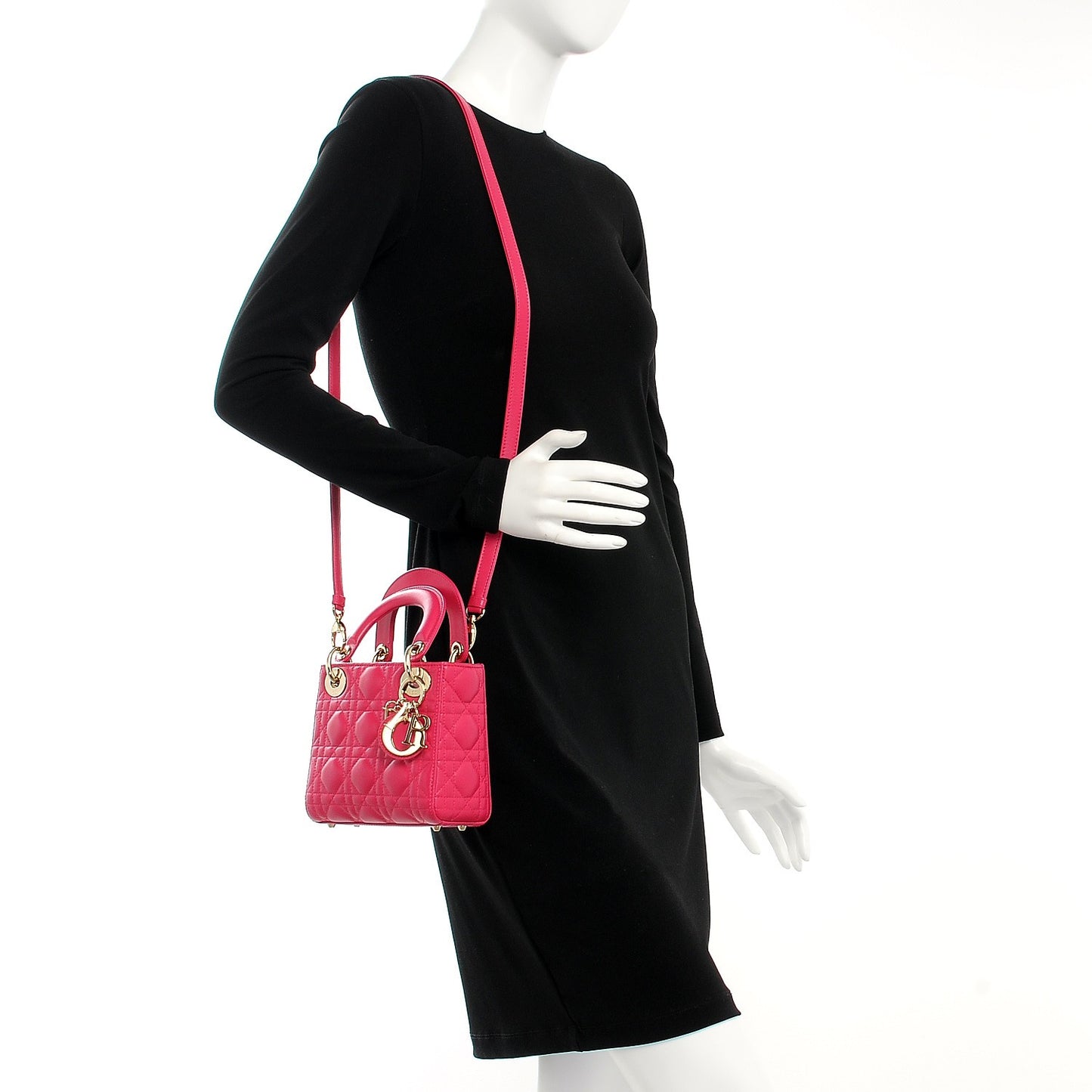 Lambskin Cannage Mini Lady Dior Fuchsia