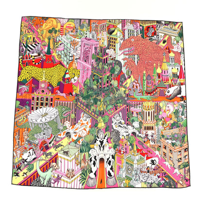 Hermes Silk Animapolis Scarf 90 Jaune Vif Vert Rose 1 of 4