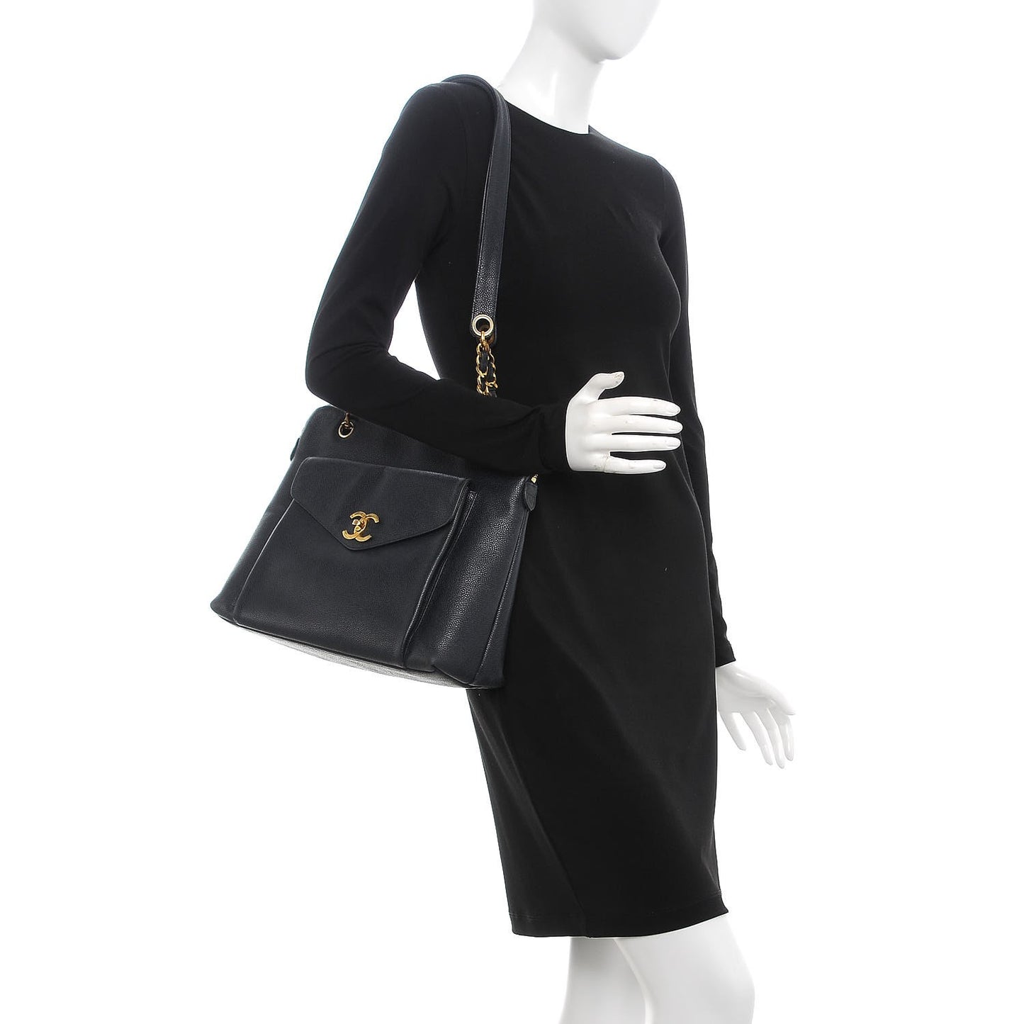 Caviar CC Shoulder Bag Navy Blue
