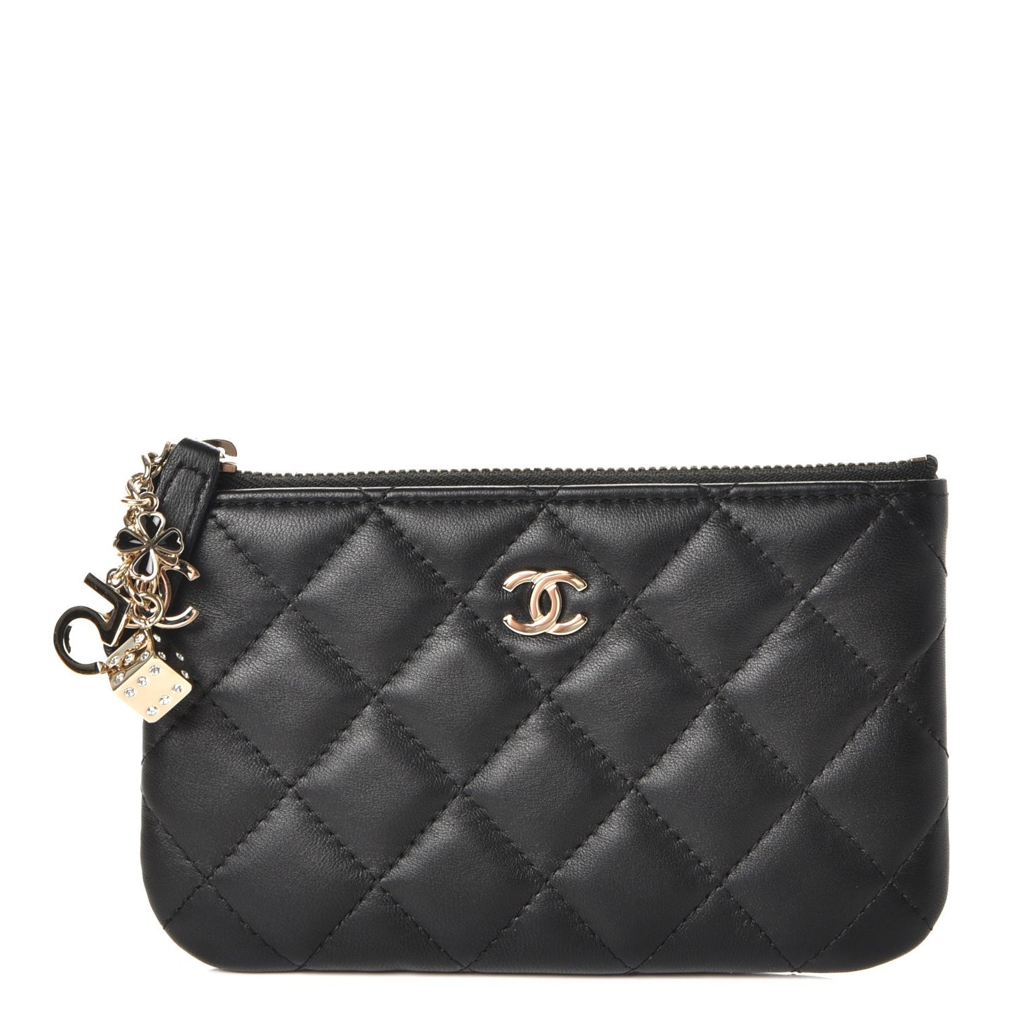Lambskin Quilted Casino Coin Purse Black
