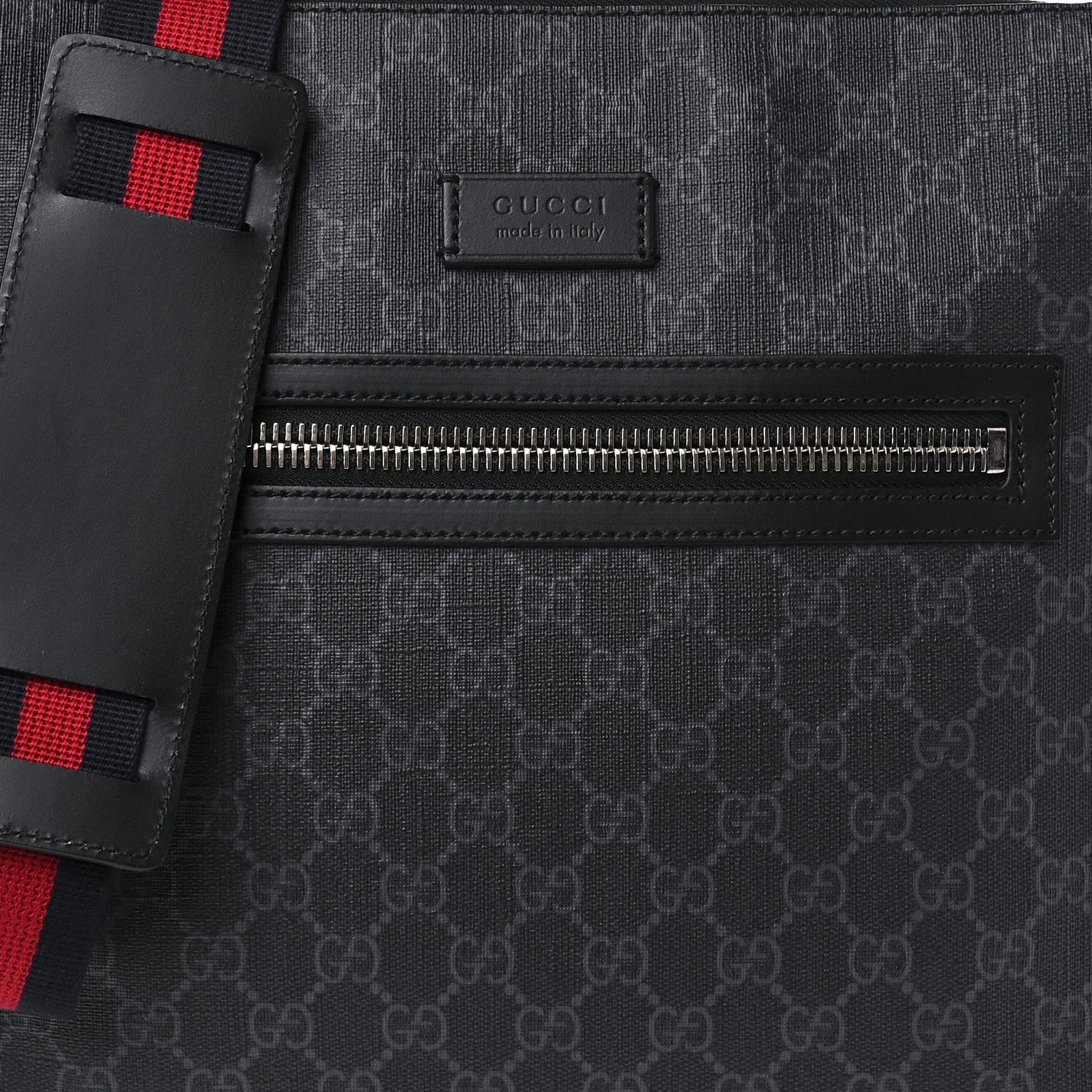 Gucci GG Supreme Monogram Appia Calfskin Web Flat Messenger Bag Black Grey 10 of 11