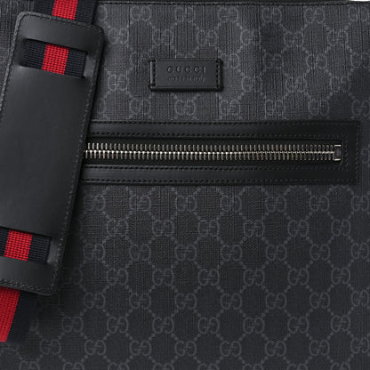 Gucci GG Supreme Monogram Appia Calfskin Web Flat Messenger Bag Black Grey 10 of 11