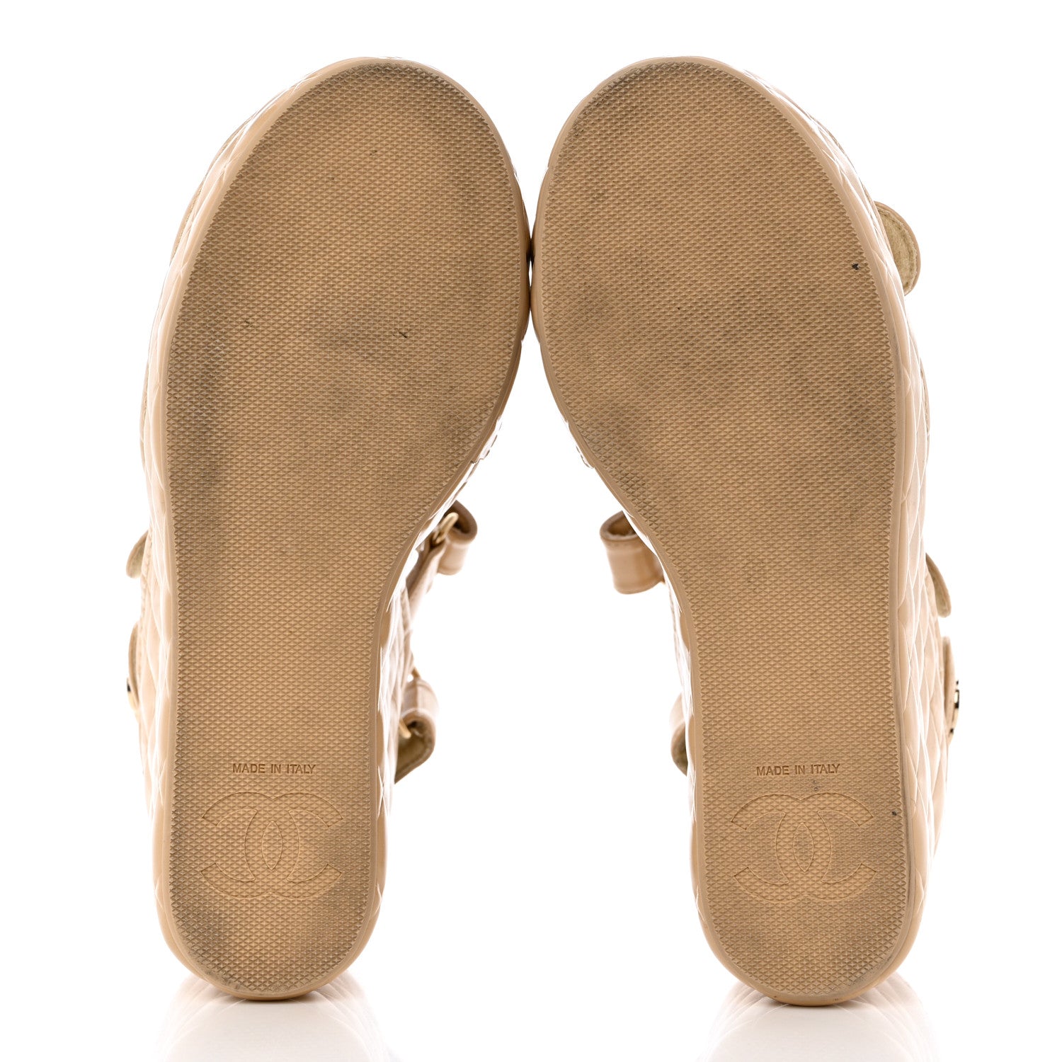 Chanel Shiny Calfskin Quilted Wedge Sandals 39 Beige 5 of 11