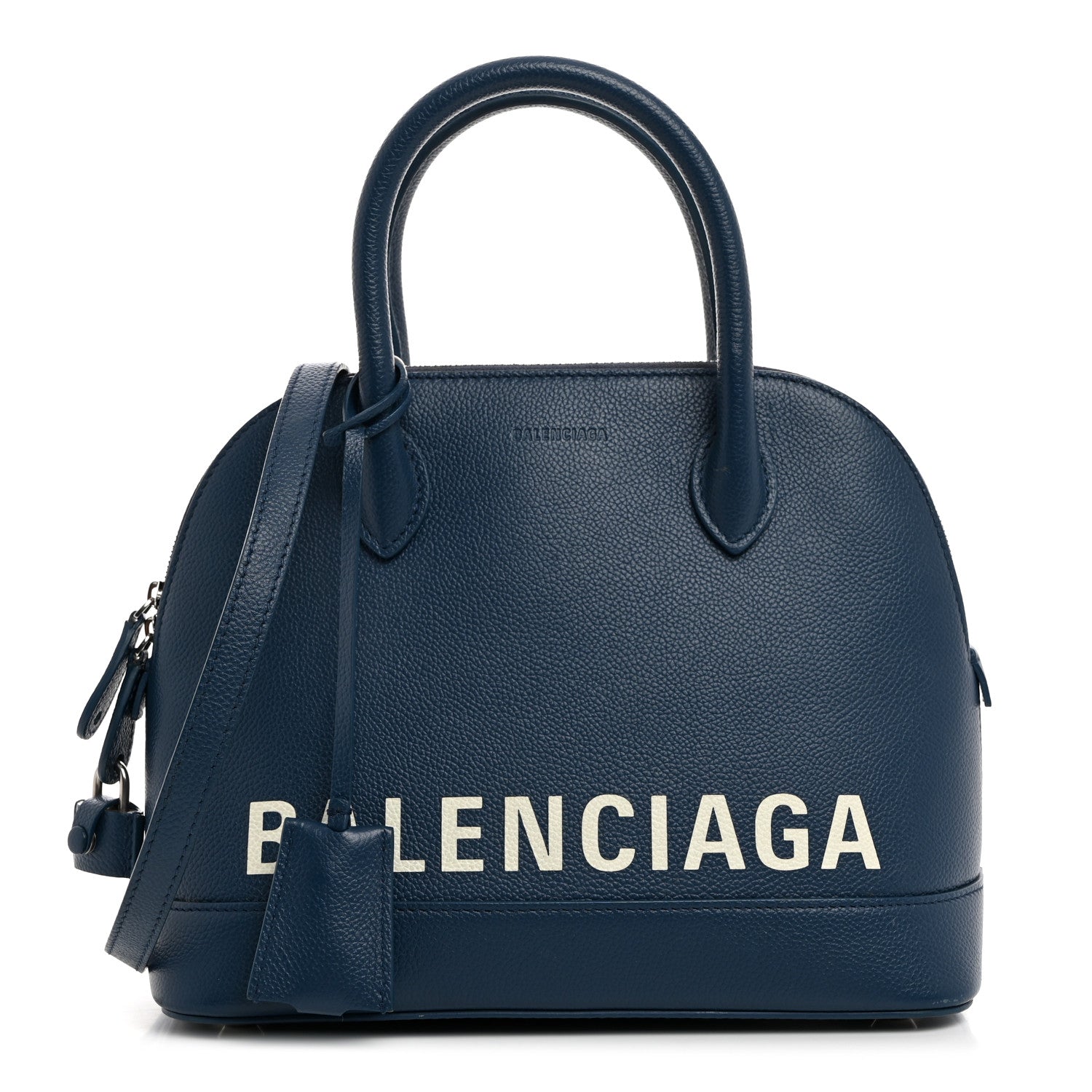 Balenciaga Signature Grained Calfskin Logo S Ville Top Handle Bag Petrol Blue White 1 of 11