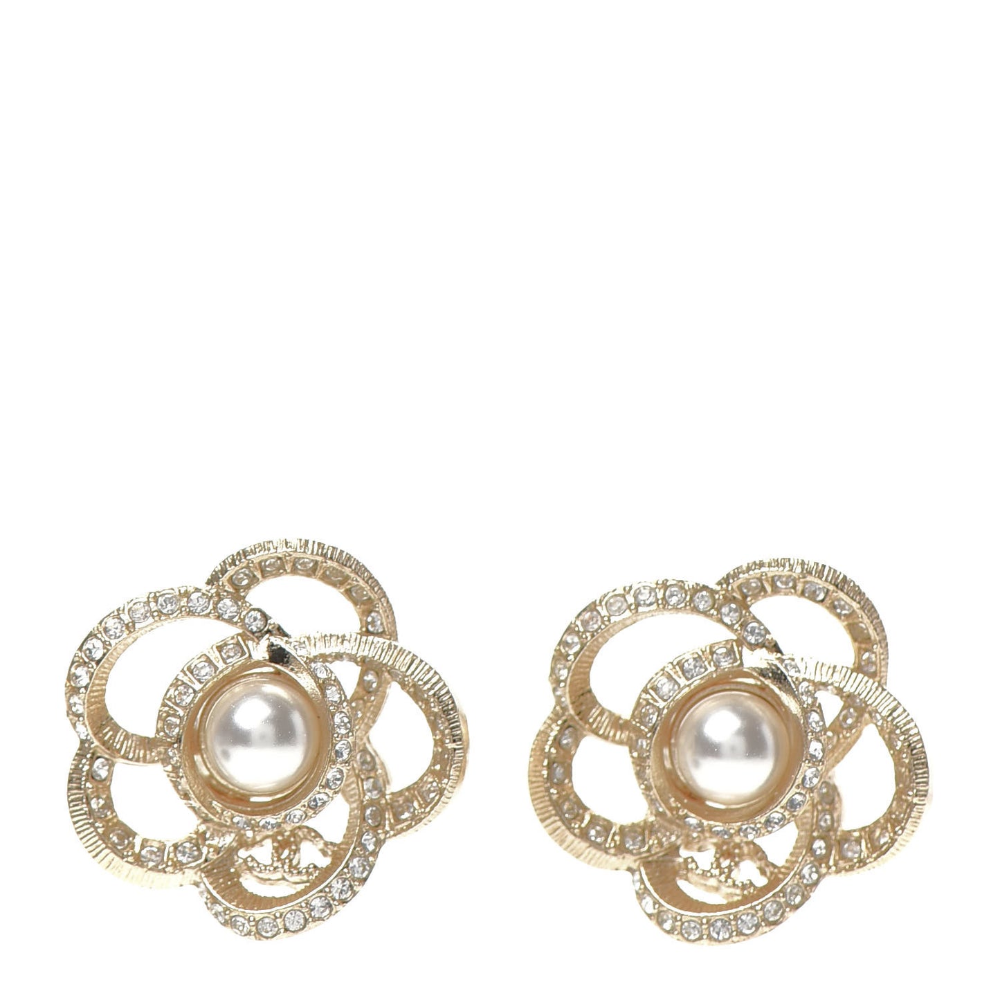 Crystal Pearl Camellia Earrings Gold