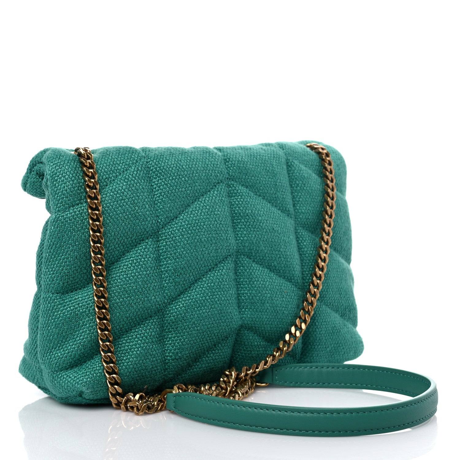 Saint Laurent Canvas Quilted Toy Loulou Puffer Monogram Chain Satchel Basil 3 of 10