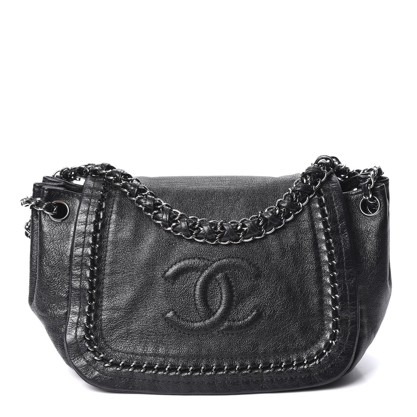 Metallic Goatskin Luxe Ligne Flap Black