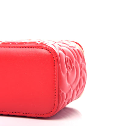 Chanel Lambskin Camellia Embossed Mini Vanity Case With Chain Red 9 of 11