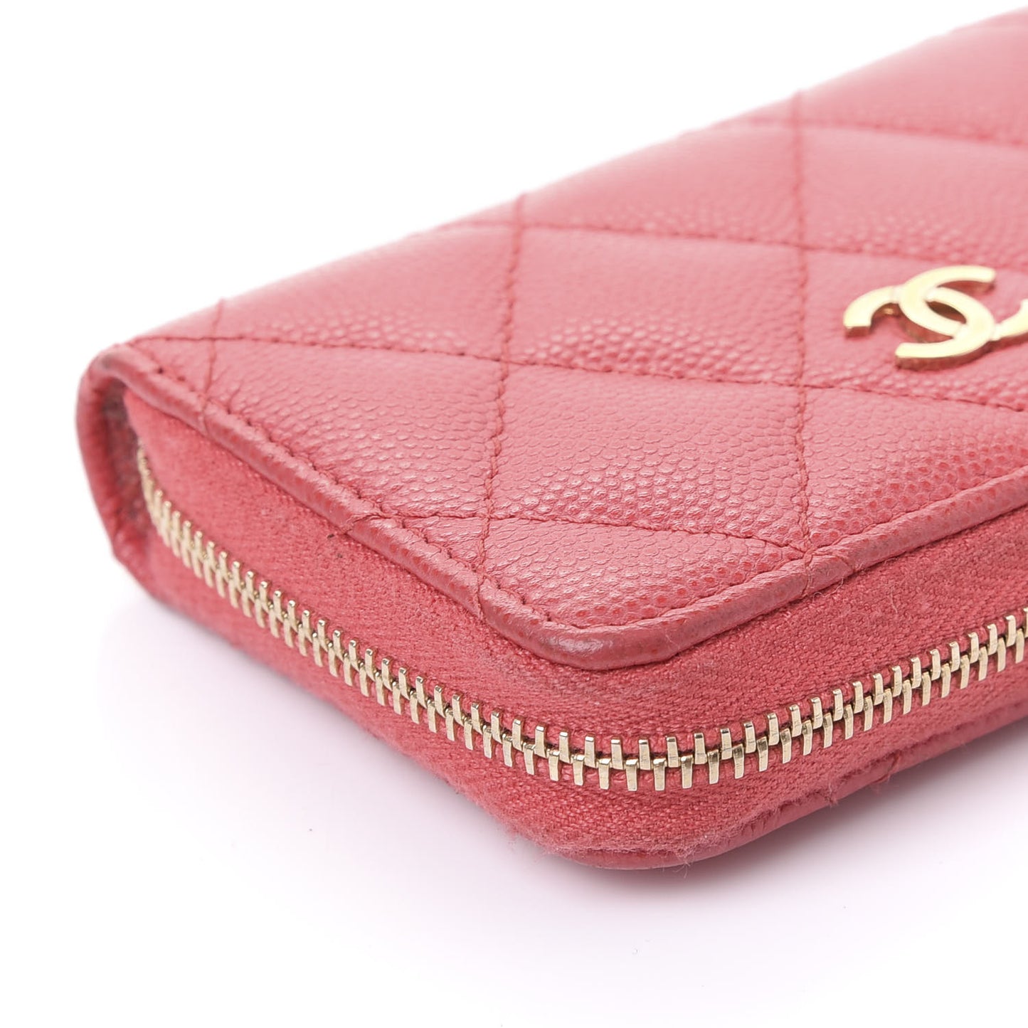Caviar Quilted Zip Coin Purse Pink