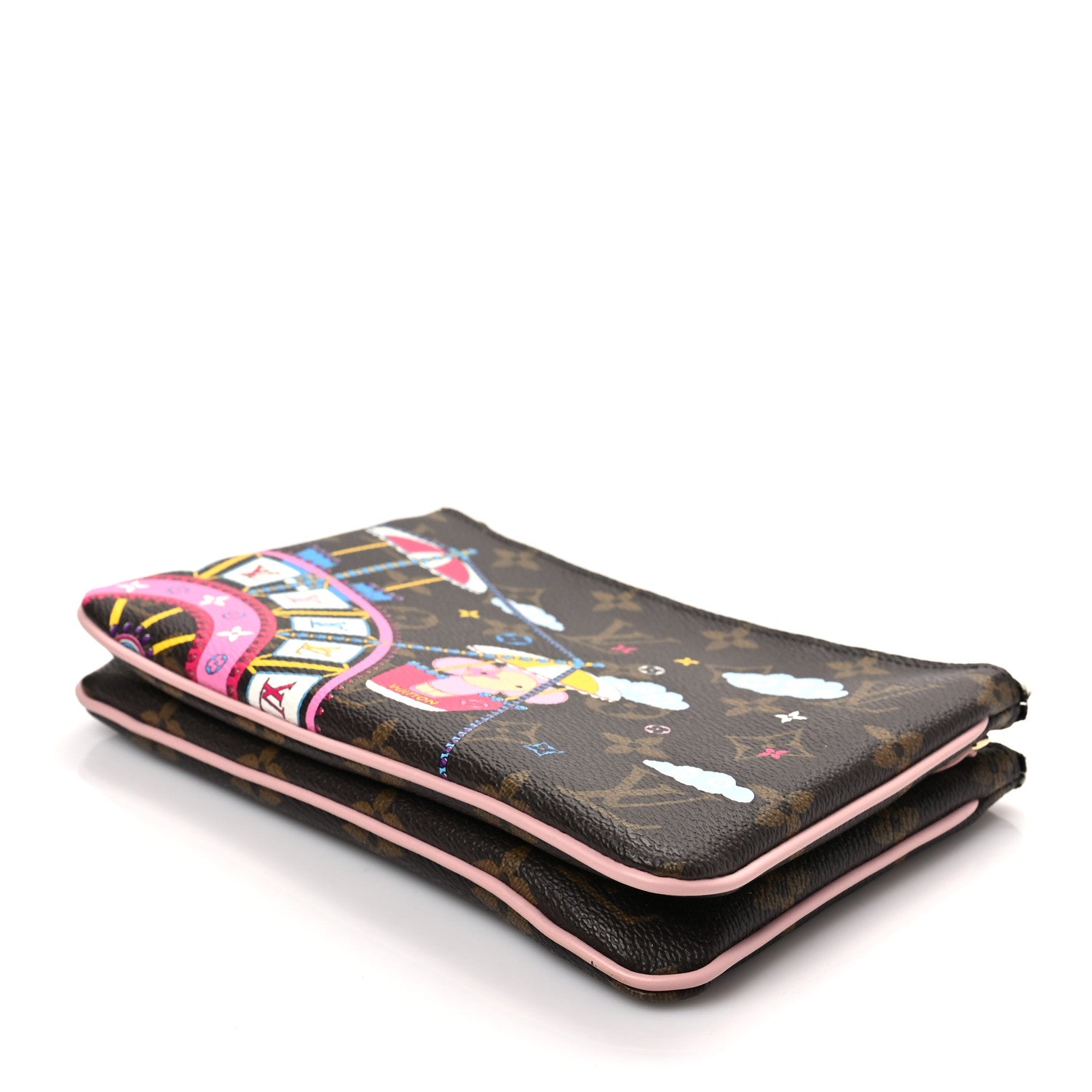 Louis Vuitton Monogram 2020 Christmas Animation Big Wheel Double Zip Pochette Rose Ballerine 7 of 7