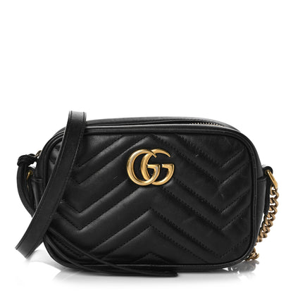 Gucci Calfskin Matelasse Mini GG Marmont Chain Shoulder Bag Black 1 of 14