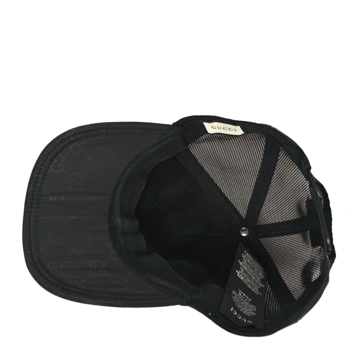 Nylon Light Mesh Dollar Calfskin GG Monogram Baseball Hat L Black